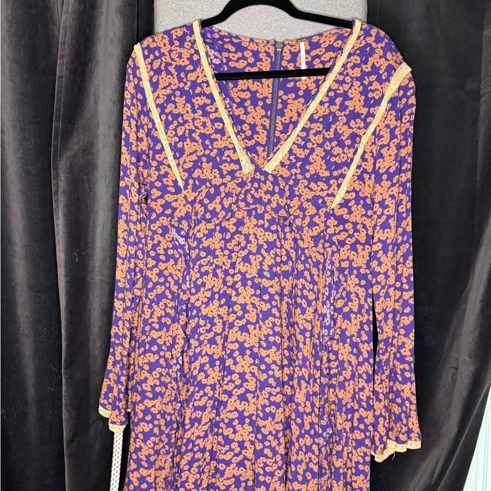 Free People Vibrant Long Sleeve Dress in Purple and Orange